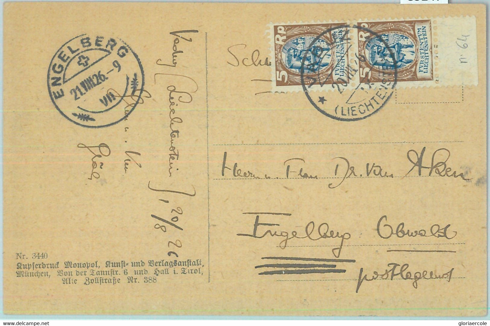 85247 - LIECHTENSTEIN  - Postal History - POSTCARD To SWITZERLAND  1926 - Altri & Non Classificati