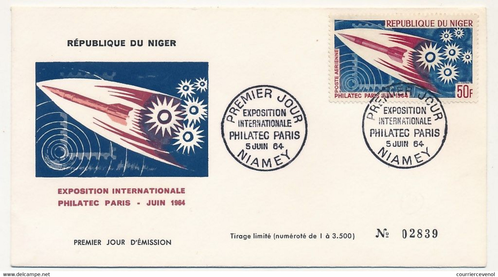 NIGER - Enveloppe FDC - 50F Philatec Paris - NIAMEY - 5 Juin 1964 - Níger (1960-...)