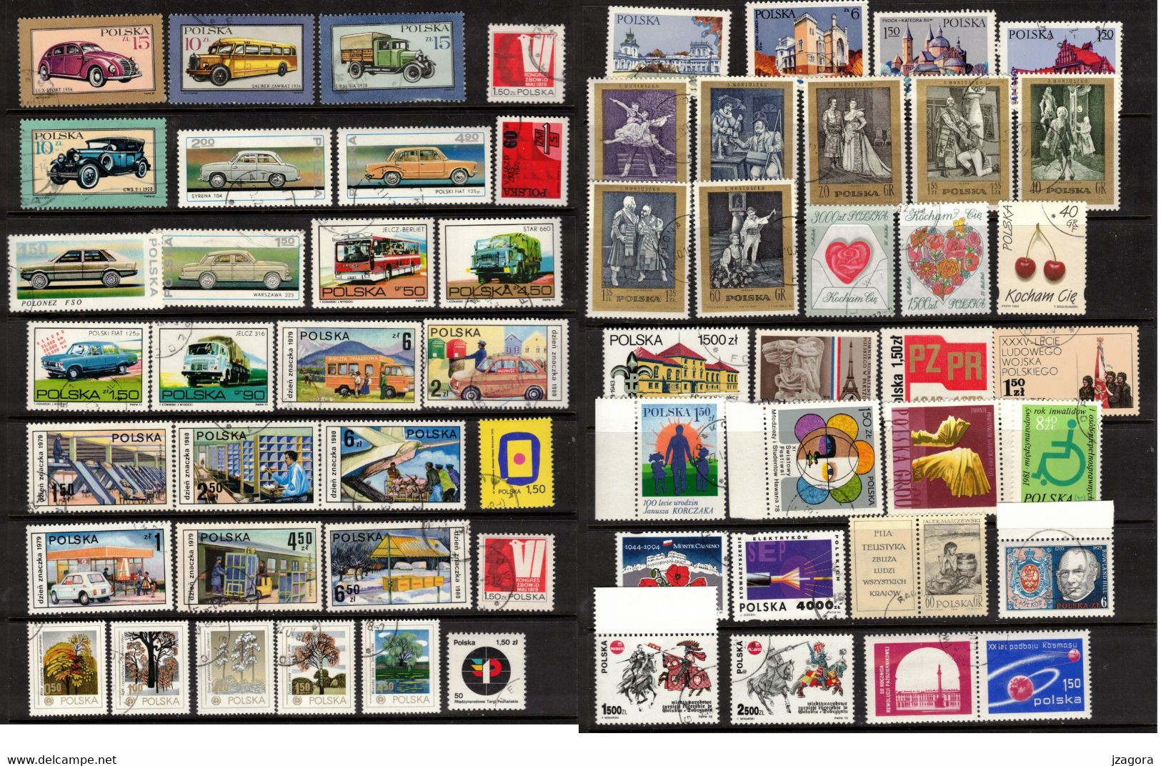 CARS AUTO VIEILLE VOITURE OPERA  POLAND POLEN POLOGNE COLLECTION 60 VARIOUS USED STAMPS MANY WITH GUM - Sammlungen