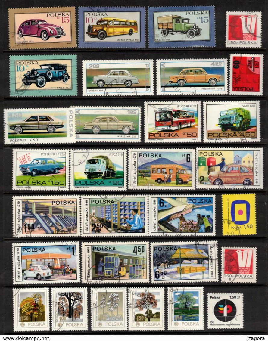 CARS AUTO VIEILLE VOITURE OPERA  POLAND POLEN POLOGNE COLLECTION 60 VARIOUS USED STAMPS MANY WITH GUM - Collections