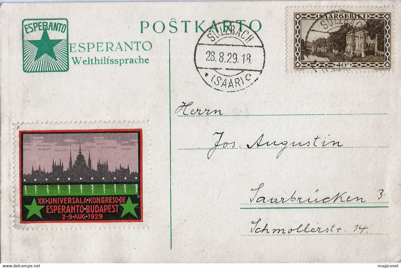 Carte Esperanto Welthilfssprache -  Vignette De Budapest 1929 - Esperanto