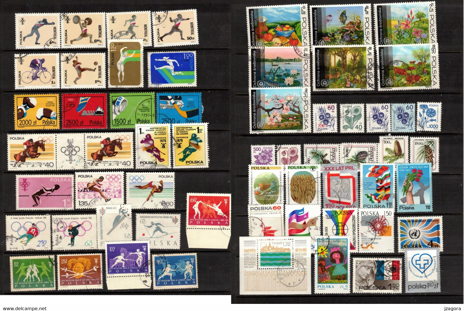 POLAND POLEN POLOGNE COLLECTION 60 USED VARIOUS STAMPS MANY WITH GUM Sport Nature - Collections