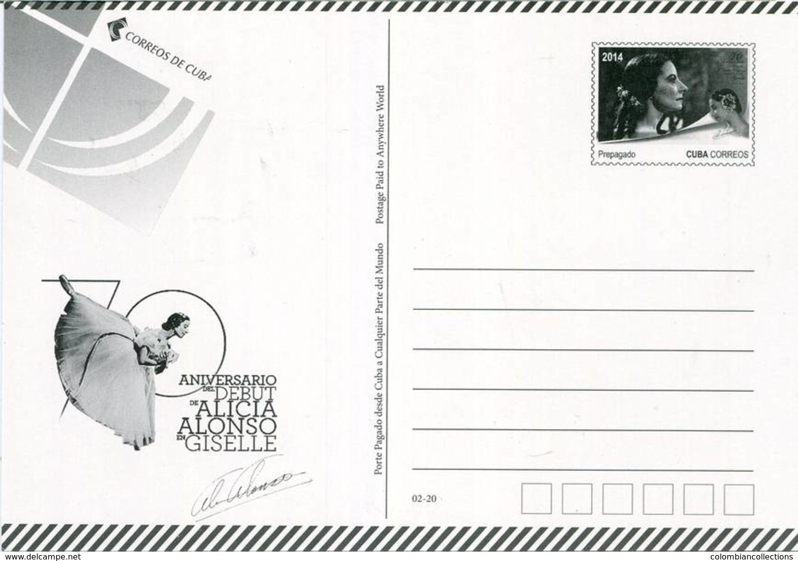 Lote PEP1191, Cuba, 2014, Entero Postal Stationery, Alicia Alonso, 1-20, Dance, Ballet, Giselle - Maximum Cards