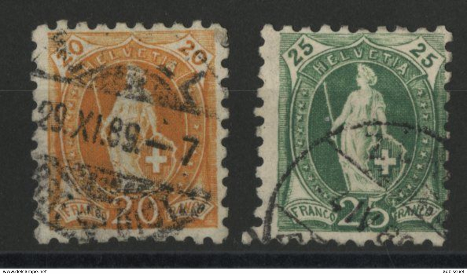 HELVETIA Debout Dentelés 9 1/2 (1888) N°81 + 82 (Zu 66B + 67B) Cote 145 €, Oblitérés. TB Aucun Défaut - Used Stamps