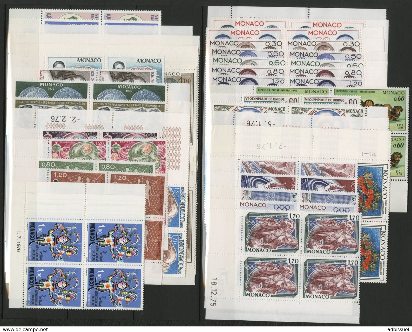 MONACO ANNEE COMPLETE 1976 Cote 280 € TOUS EN BLOCS DE 4 AVEC COIN DATE N° 1043 à 1078 (x4) Neufs ** MNH - Volledige Jaargang