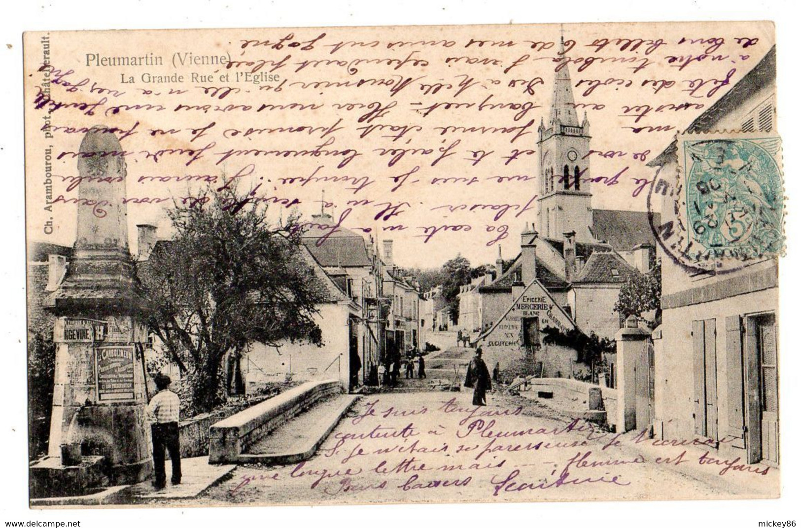 PLEUMARTIN--1905--La Grande Rue Et L'église  ( Animée ).........à Saisir - Pleumartin