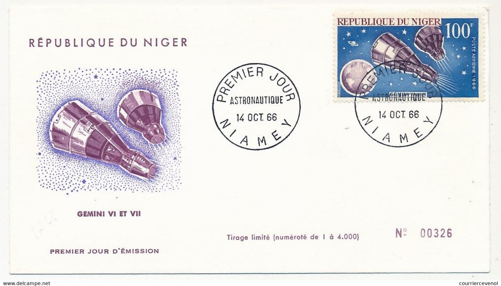 NIGER - 2 Enveloppes FDC - 50F Voshod 1 + 100F Gemini VI Et VII - Astronautique - NIAMEY - 14 Octobre 1966 - Niger (1960-...)