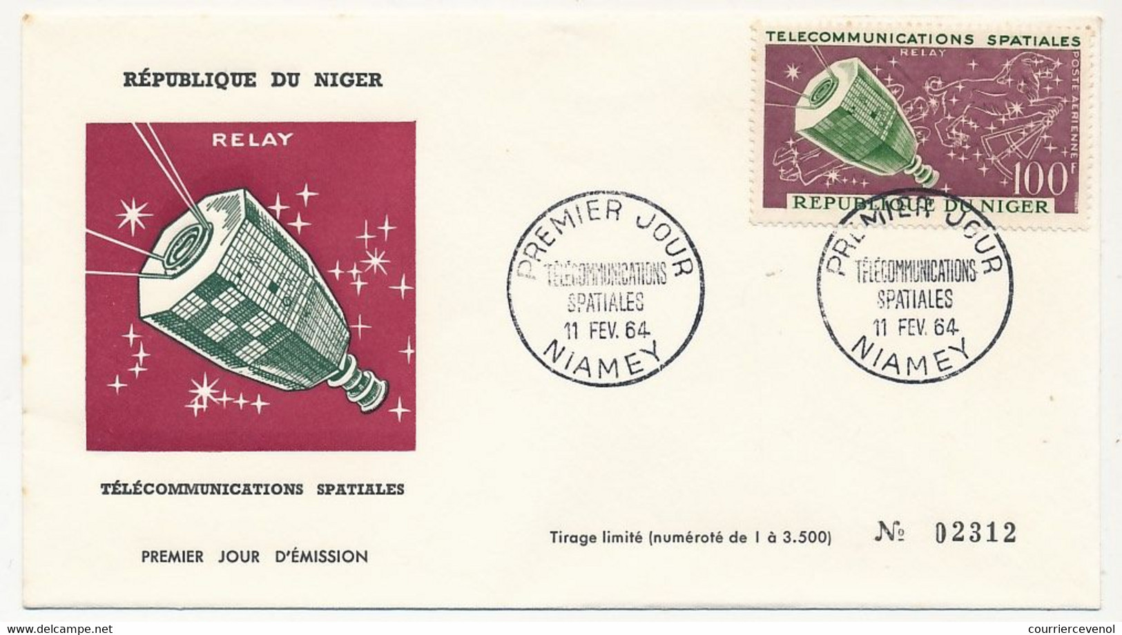 NIGER - 2 Enveloppes FDC - 25F Telstar + 100F Relay - Télécommunications Spatiales - NIAMEY - 11 Février 1964 - Níger (1960-...)