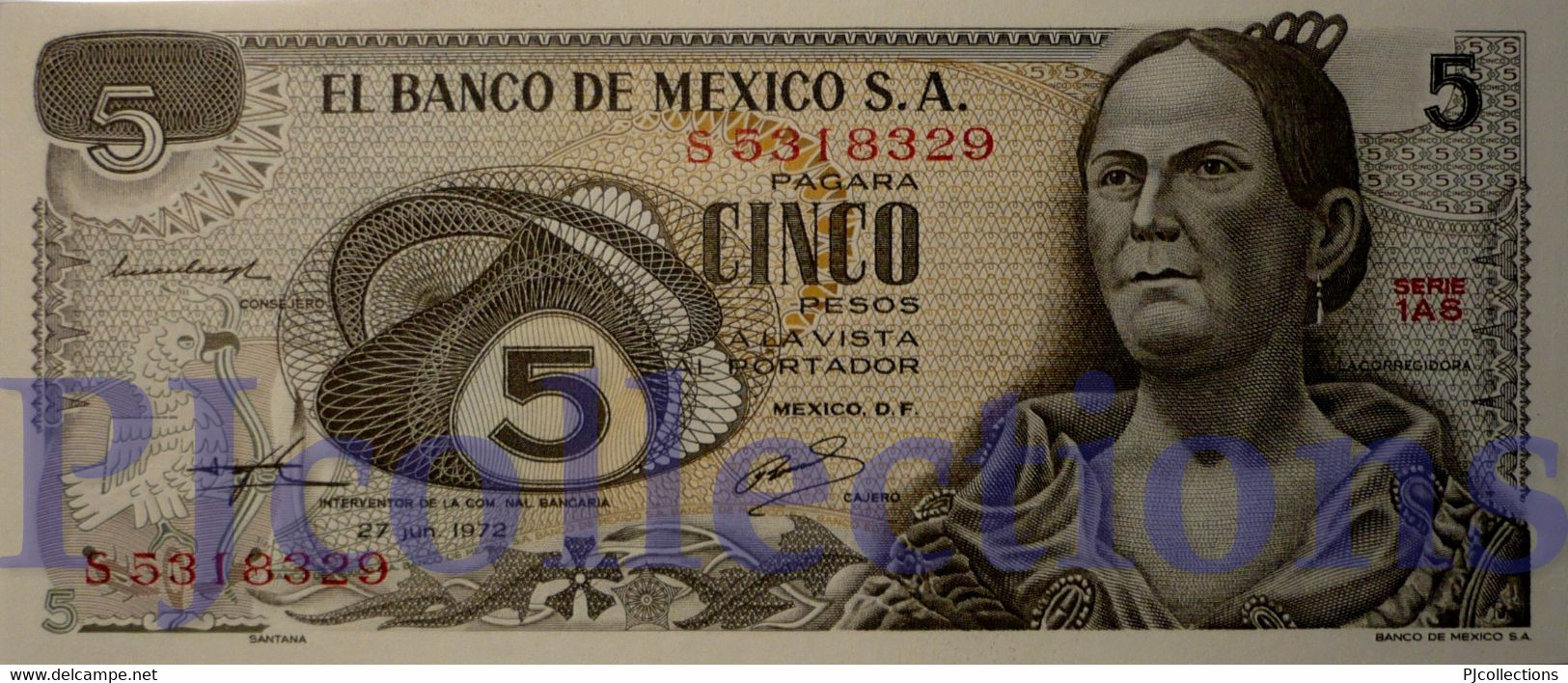 MEXICO 5 PESOS 1972 PICK 62c UNC - Mexico