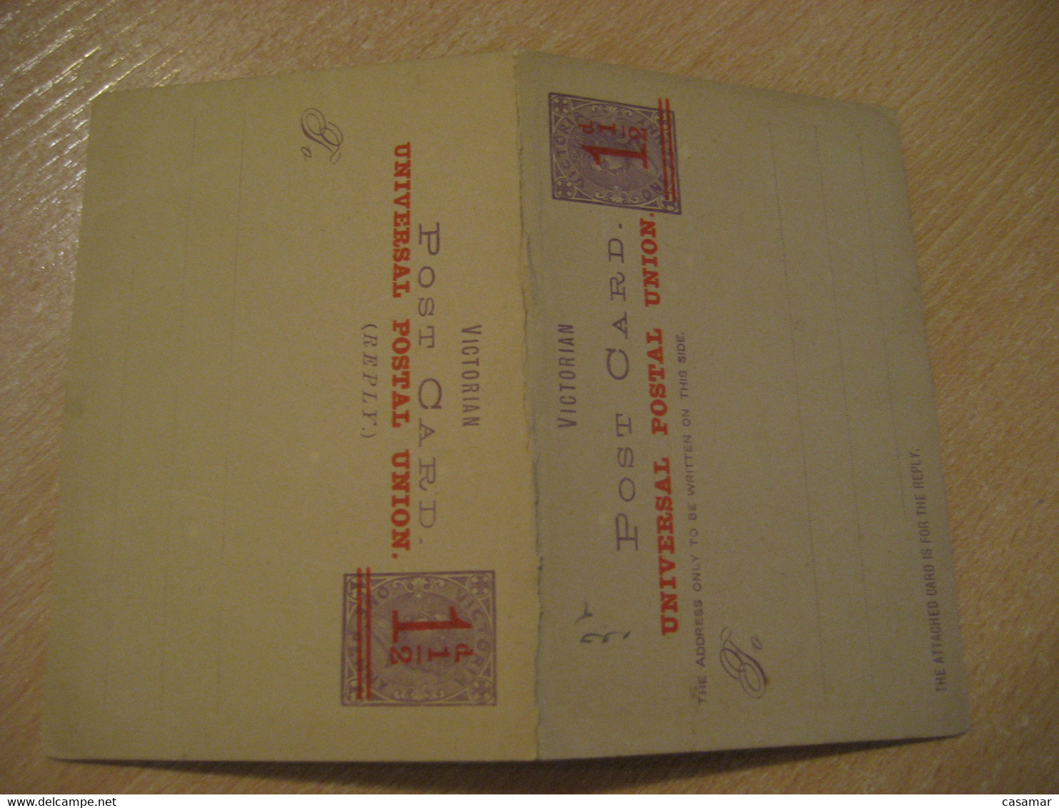 1 1/2 O.p. 1 Penny + 1 1/2 O.p. 1 P Reply Victorian VICTORIA Post Card AUSTRALIA Postal Stationery Card - Storia Postale