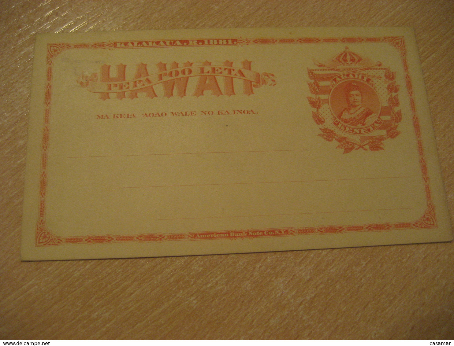 Akahi Keneta Kalakaua 1881 HAWAII Pepa Poo Leta Orange Postal Stationery Card USA - Hawaii