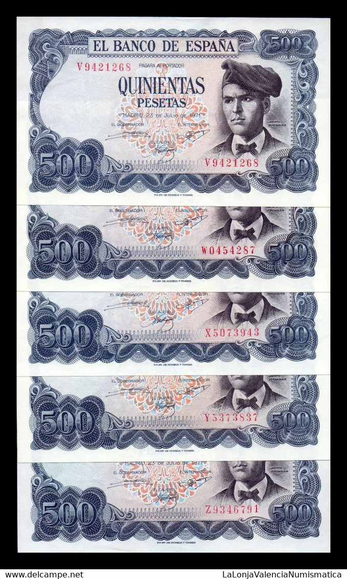 España Spain Colección 43 billetes 500 Pesetas J. Verdaguer 1971 Pick 153 Sin serie - 1R SC- aUNC