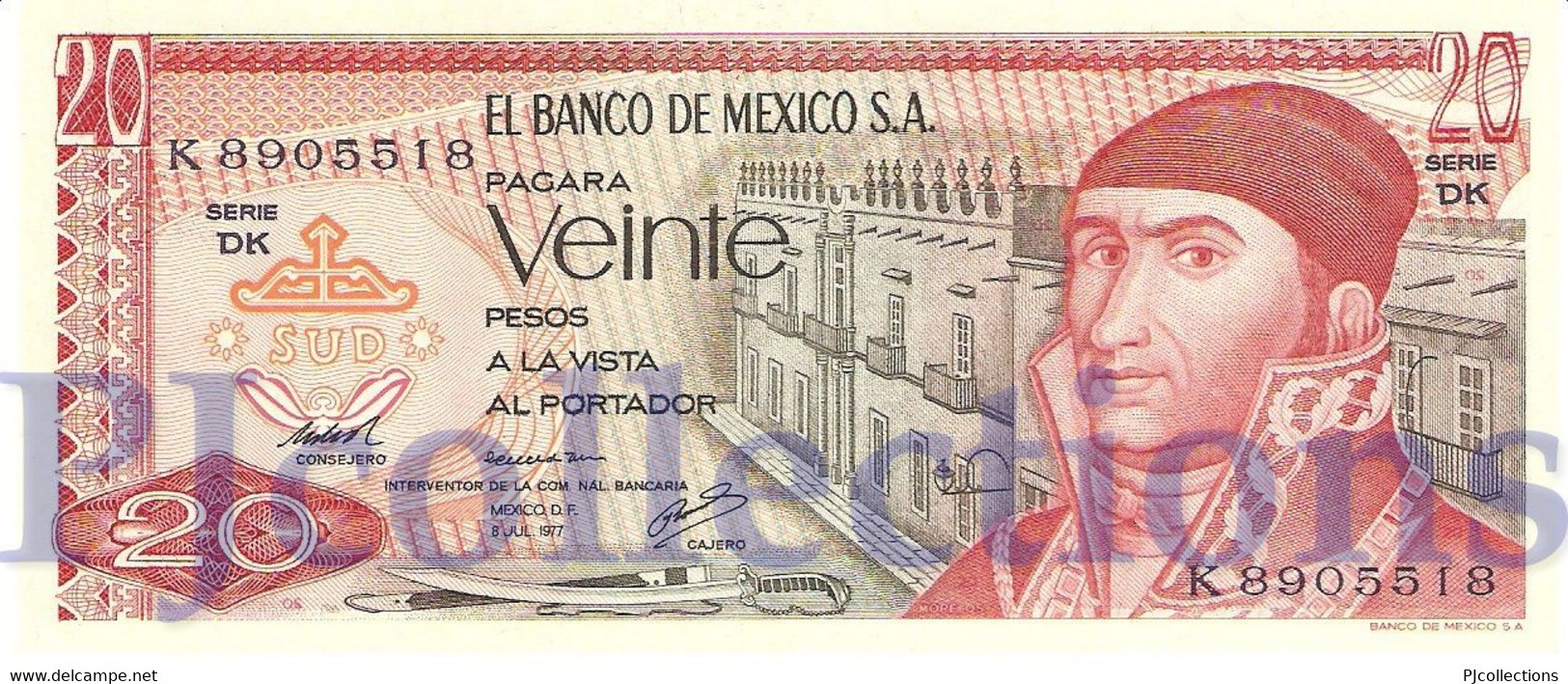 MEXICO 20 PESOS 1977 PICK 64d UNC - Mexico