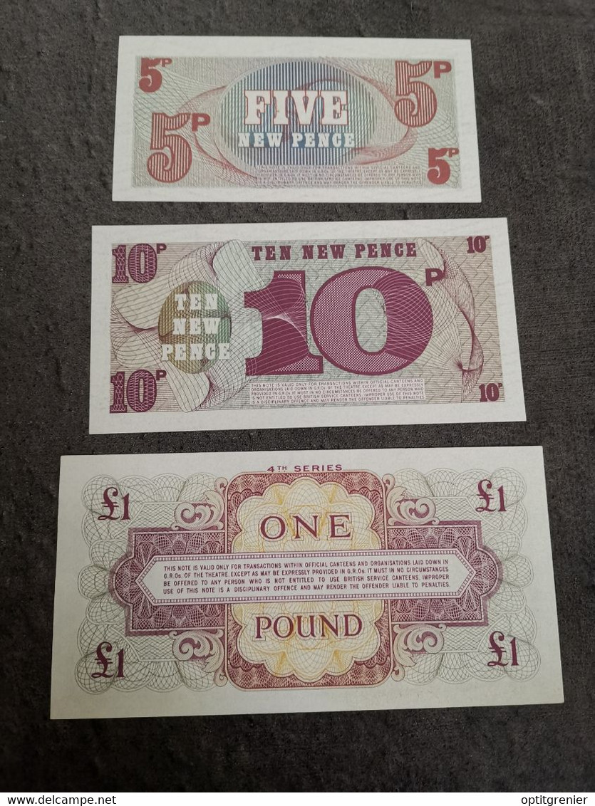 LOT 3 BILLETS BRITISH ARMED FORCES 5 & 10 PENCE + 1 POUND / GRANDE BRETAGNE - British Armed Forces & Special Vouchers