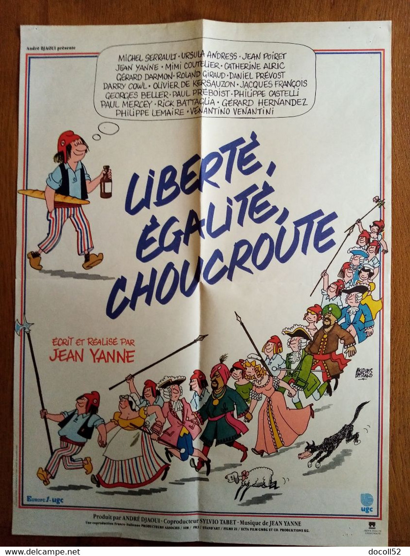 AFFICHE CINEMA ORIGINALE FILM LIBERTE EGALITE CHOUCROUTE 1985 54.1CMX39.2CM DE JEAN YANNE ILLUTREE JACQUES FAIZANT - Affiches & Posters