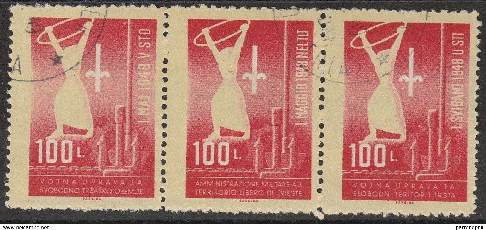 197 Trieste B  1948 - 1° Maggio, Trittico N. 1/3. Cat. € 160,00. SPL - Oblitérés