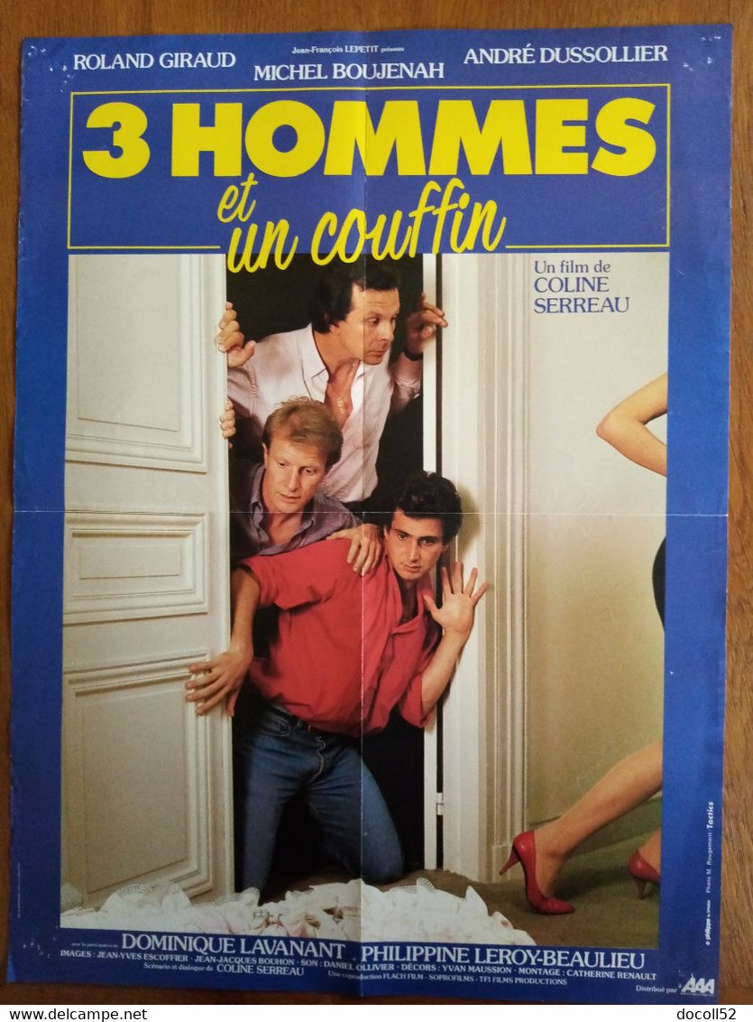 AFFICHE CINEMA ORIGINALE FILM 3 HOMMES ET UN COUFFIN 1985 BOUJENAH DUSSOLLIER GIRAUD 54.3CMX40.2CM DE COLINE SERREAU - Affiches & Posters