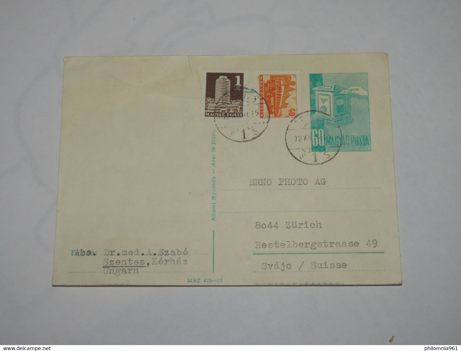 HUNGARY POSTCARD  TO SUISSE 1973 - Other & Unclassified