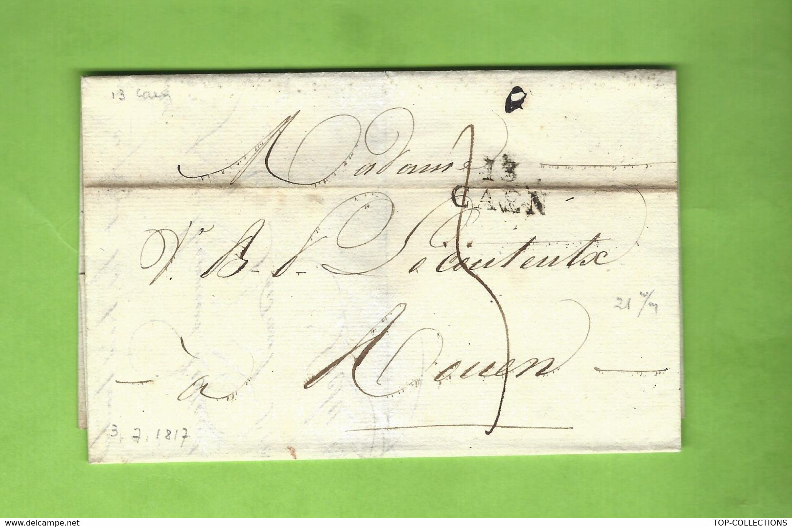 1817 LAC  Caen "13 Caen" Paisant  Decouture Négociant  Pour Rouen Veuve J.B. Le Couteulx NEGOCE BANQUE FINANCE - 1801-1848: Precursors XIX