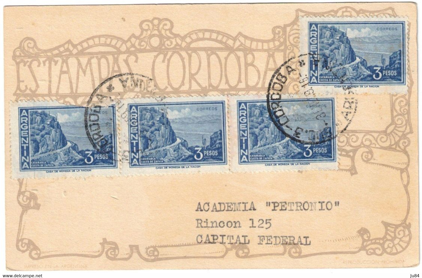 Argentine - Cordoba - Academia Riva - Carte Postale Pour Academia "Petronio" Capital Federal - Signature - 1969 - Lettres & Documents