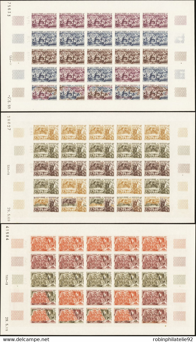 ST.PIERRE & MIQUELON  ESSAIS DE COULEUR N°395 /397 Bâteaux 3 Feuilles De 25 Timbres  Qualité:** Cote:3750 - Ongetande, Proeven & Plaatfouten