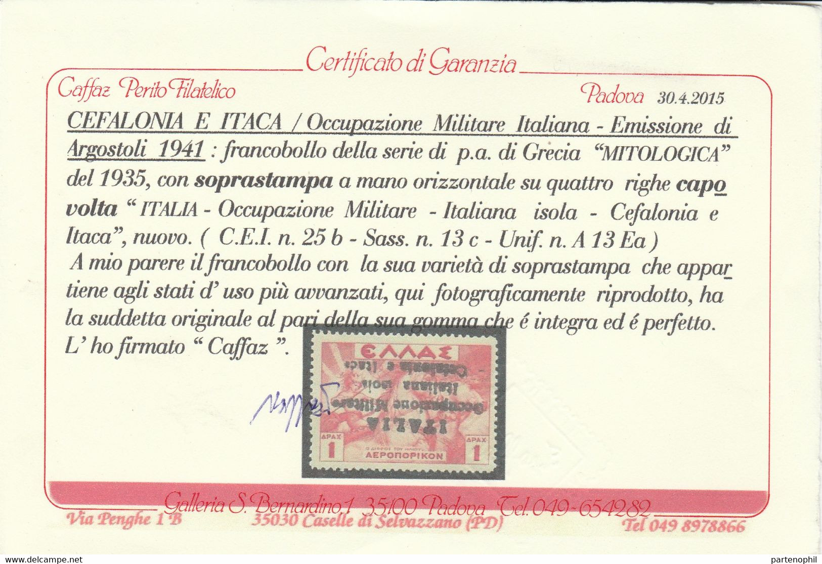 250 Cefalonia E Itaca 1941 Occ. Militare Italiana - Emissione Di Argostoli - 1d. Rosso Mitologia Soprastampato N. 13 MNH - Cefalonia & Itaca
