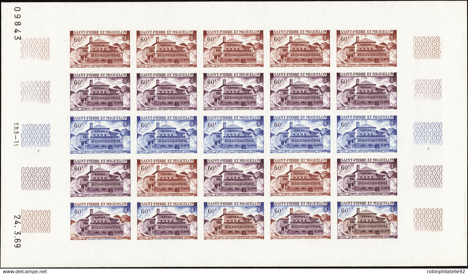 ST.PIERRE & MIQUELON  ESSAIS DE COULEUR N°387 /390 Monuments Et Bâtiments 4 Feuilles De 25 Timbres Qualité:** Cote:2250 - Geschnittene, Druckproben Und Abarten