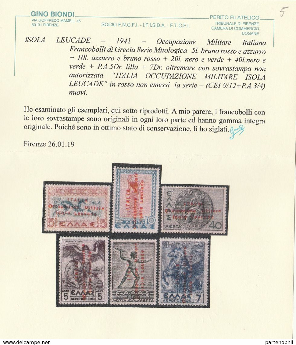251 -  1941 - Francobolli Di Grecia Serie Mitologia Con Soprastampa Non Autorizzata “ Occ. Italiana Militare Isola Leuca - Autres & Non Classés