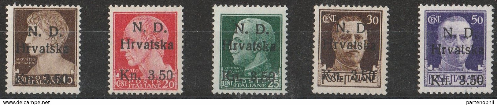 255 Occupazione Croata  1944 - Emissioni Di Sebenico N. 1/5. Cat. € 220,00. MH - Croatian Occ.: Sebenico & Spalato