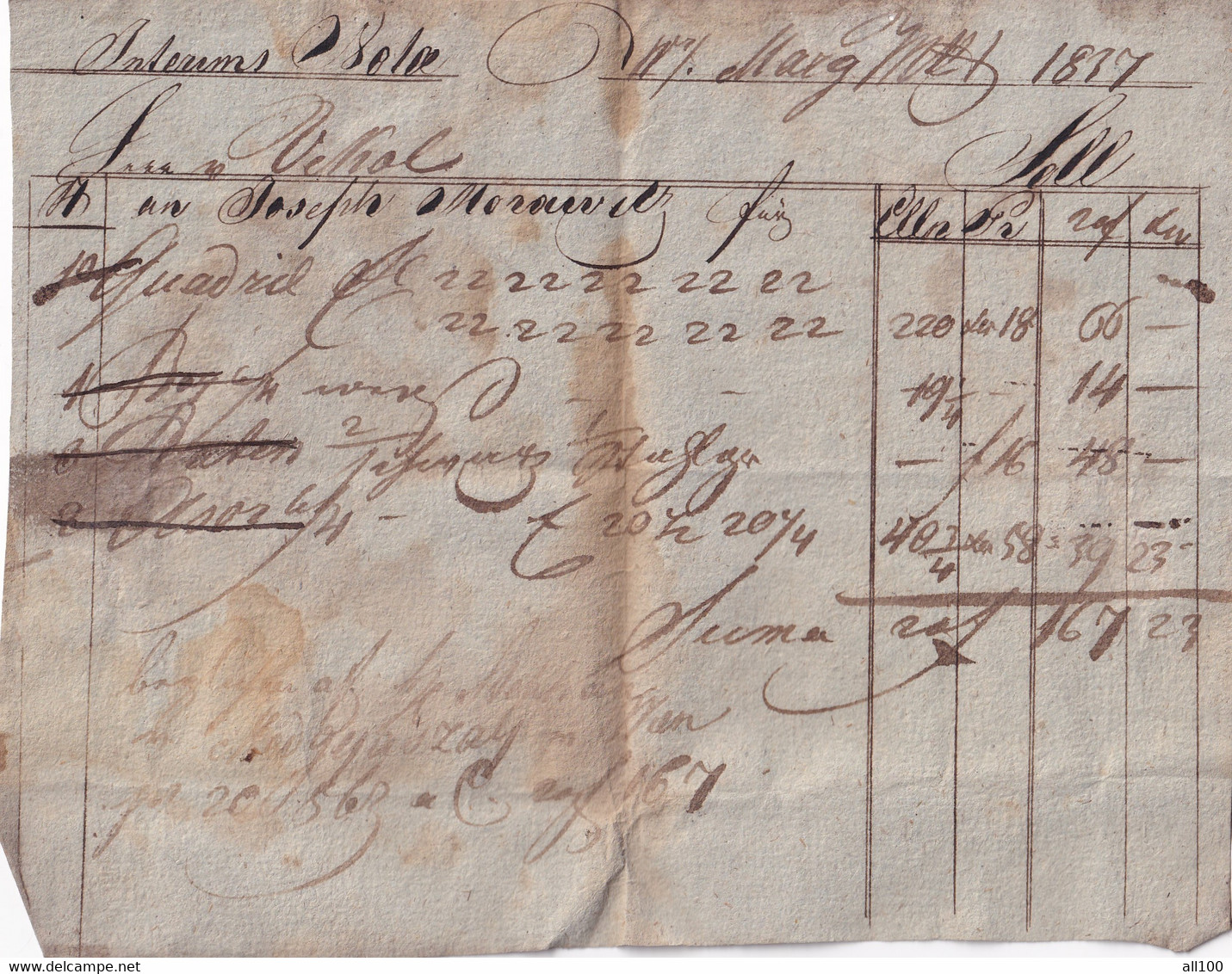 A19519 - RECEIPT FROM AUSTRIAN EMPIRE 1817 INTERIMS NOTA SIMON VIKOL OLD HANDWRITTEN DOCUMENT - Autriche