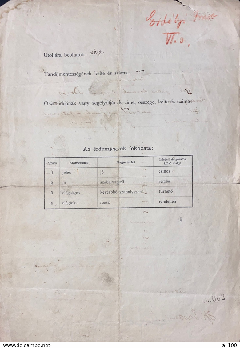 A19522 - HIGH SCHOOL CERTIFICATE 1918 PETROSANI ROMANIA MAGYAR KIRALYI ALLAMI FOGIMNAZIUM PETROZSENY 30 FILLER 1914 - Diplômes & Bulletins Scolaires