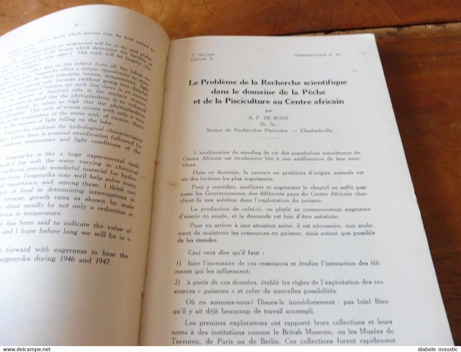 1950  Conférence Piscicole Anglo-Belge (pour une bonne production de poissons)- Elisabethville (Congo Belge)   bilingue