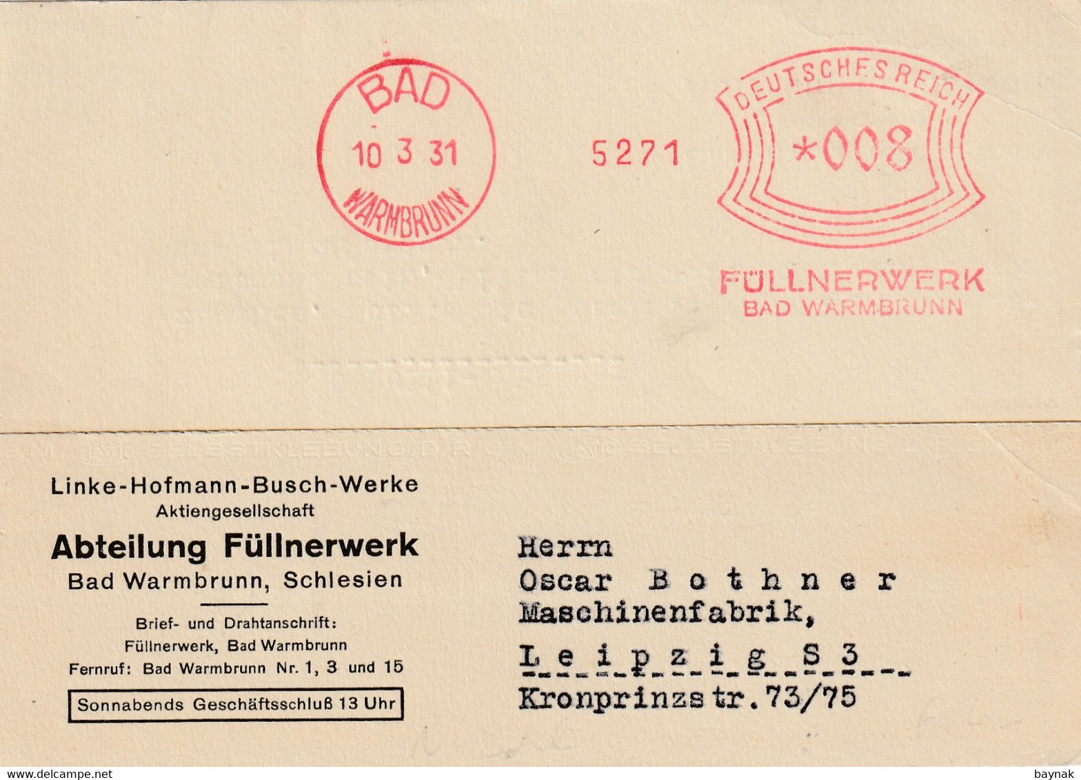 DRUCKSACHE   --  BAD WARMBRUNN -- LINKE - HOFMANN - BUSCH - WERKE  --   SCHLESIEN  --  1931 - Sonstige & Ohne Zuordnung