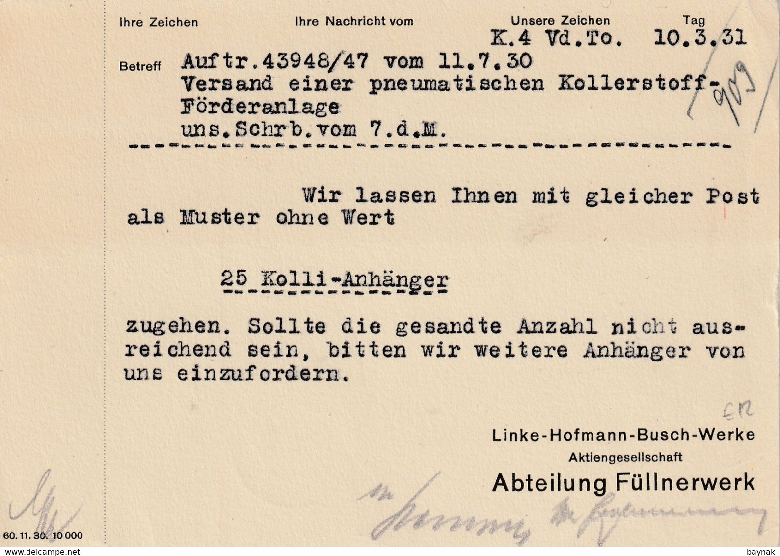 DRUCKSACHE   --  BAD WARMBRUNN -- LINKE - HOFMANN - BUSCH - WERKE  --   SCHLESIEN  --  1931 - Sonstige & Ohne Zuordnung