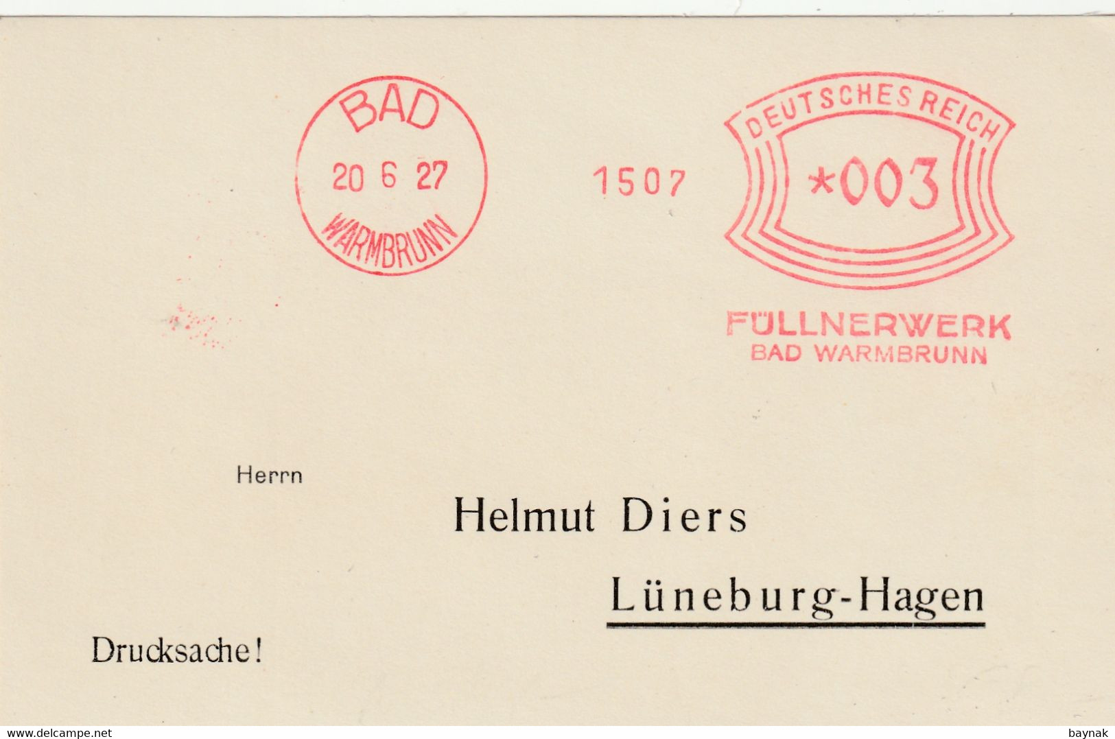 DRUCKSACHE   --  BAD WARMBRUNN -- LINKE - HOFMANN - BUSCH - WERKE  --   Nach  LUNEBURG - HAGEN  --   SCHLESIEN  --  1927 - Sonstige & Ohne Zuordnung