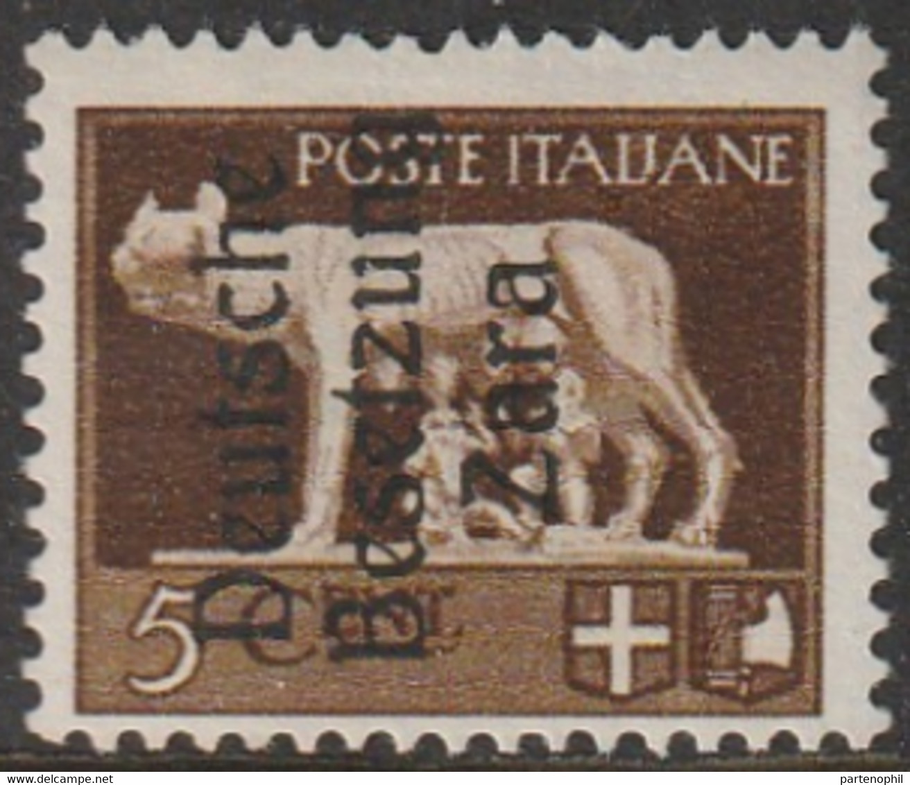 256 Occupazione Tedesca Zara  1943 - Imperiale C. 5 Bruno Con Soprastampa N. 1. Cert Caffaz.  MH - Deutsche Bes.: Zara