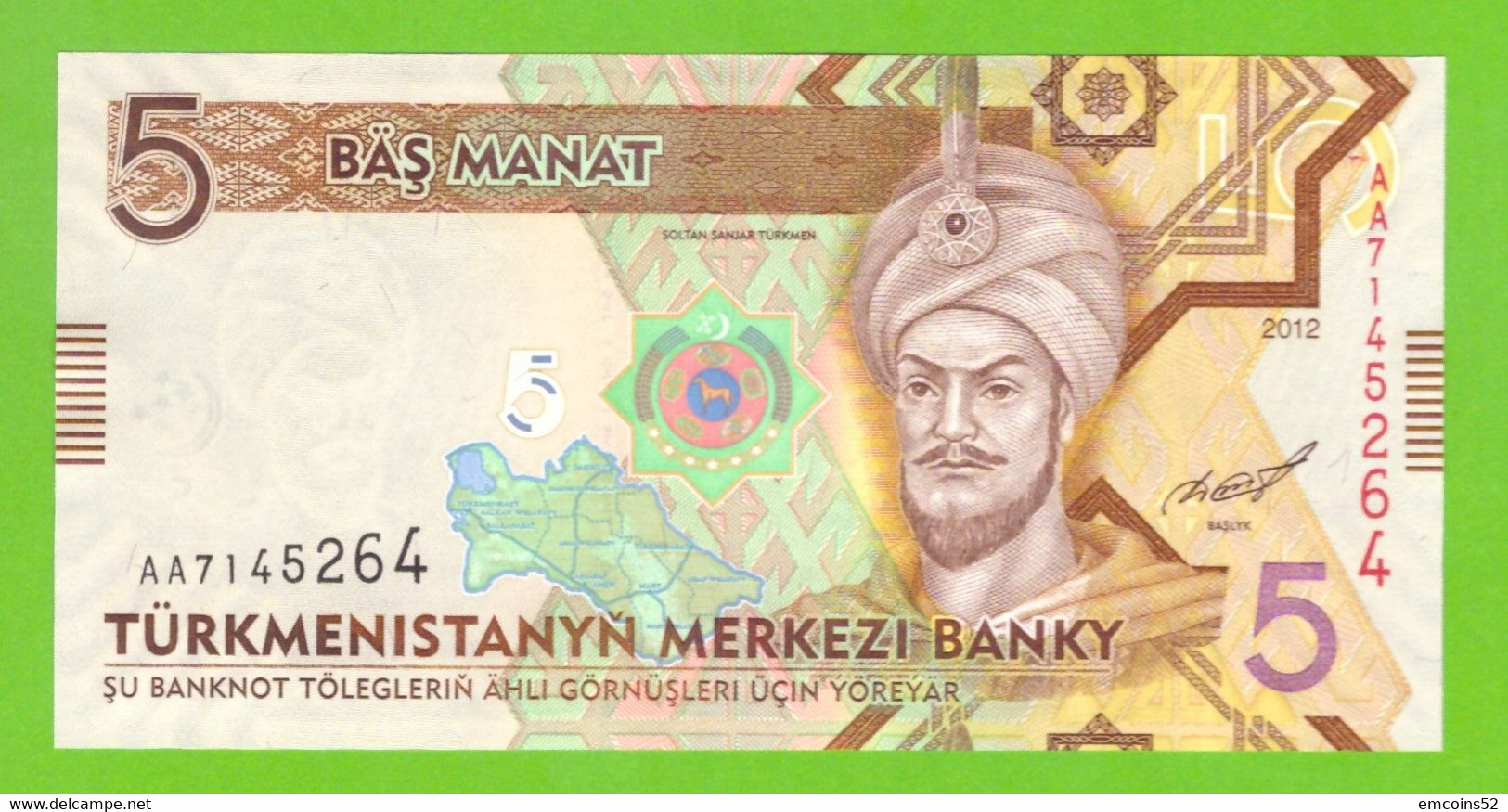 TURKMENISTAN 5 MANAT 2012  AA P-30a  UNC - Turkmenistan