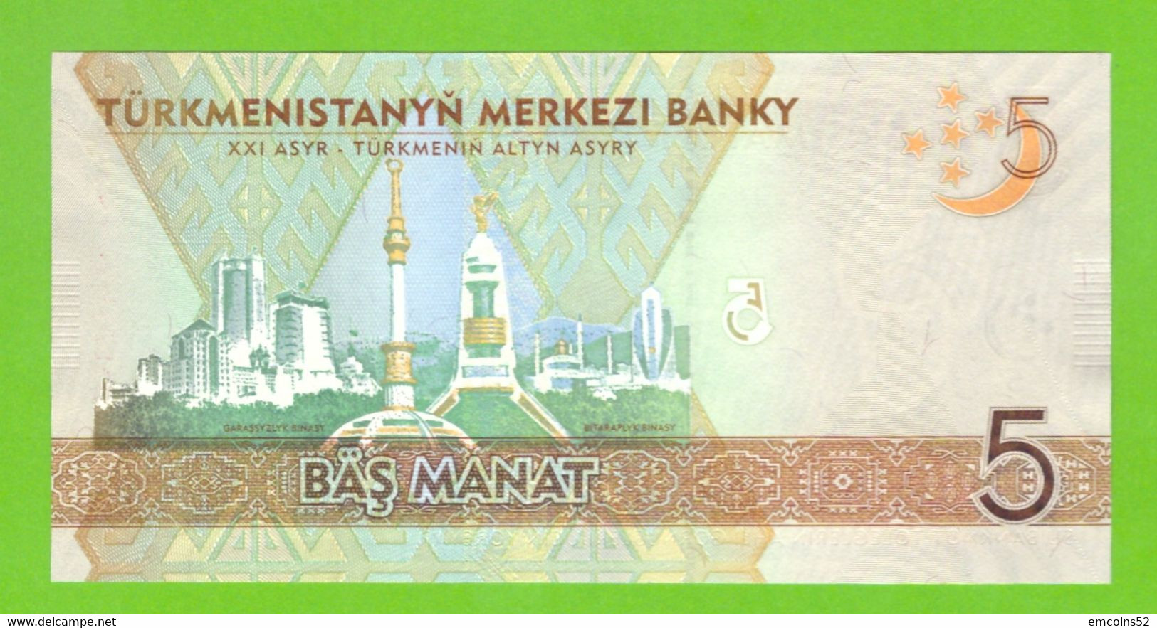 TURKMENISTAN 5 MANAT 2012  AA P-30a  UNC - Turkménistan