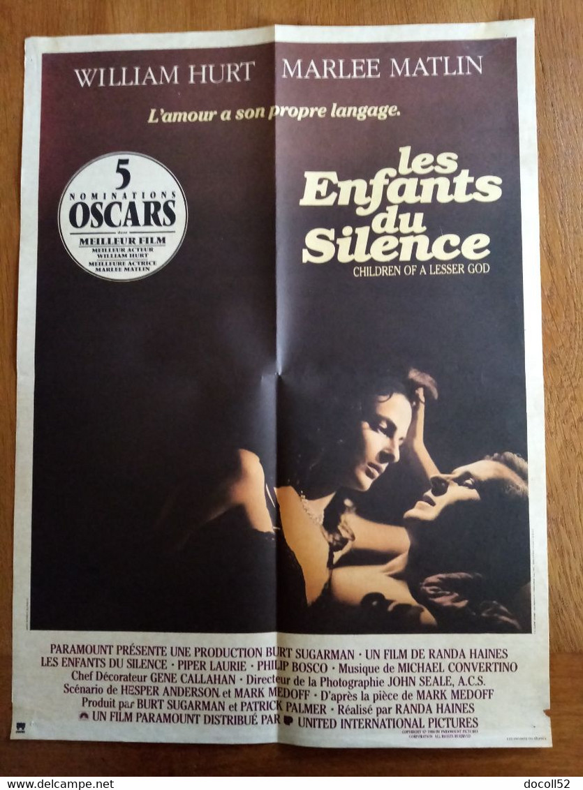 AFFICHE CINEMA ORIGINALE FILM LES ENFANTS DU SILENCE 1986 WILLIAM HURT MARLEE MATLIN 53.2CMX39.2CM DE RANDA HAINES - Affiches & Posters