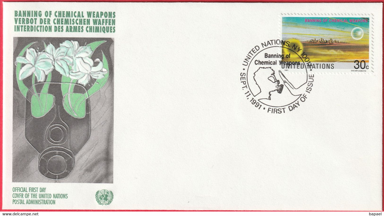 FDC - Enveloppe - Nations Unies - (New-York) (11-9-91) - Interdiction Des Armes Chimiques (Recto-Verso) - Brieven En Documenten