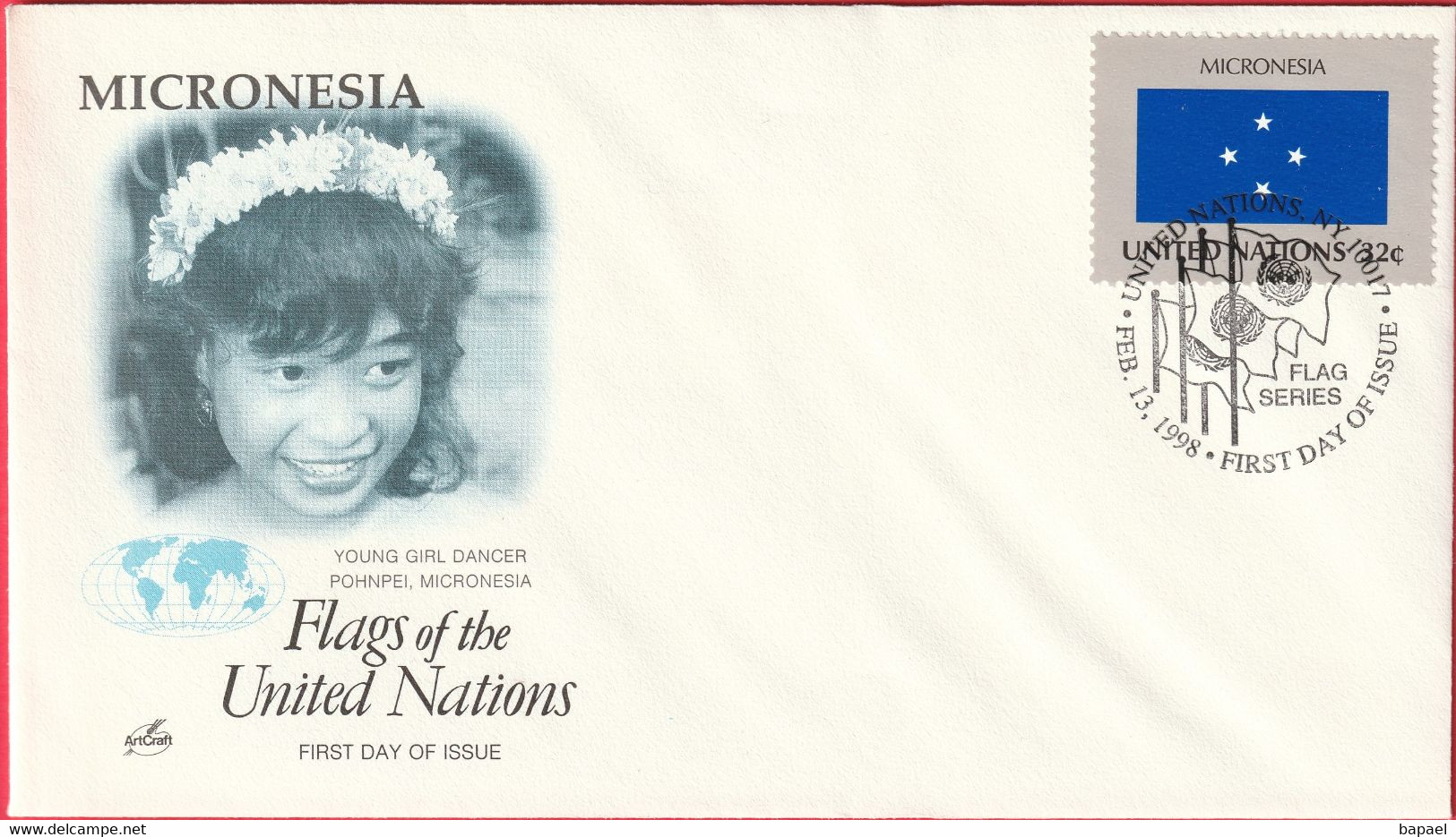 FDC - Enveloppe - Nations Unies - (New-York) (13-2-98) - Flag Series - Young Girl Dancer Pohnpei - Micronésie (1) - Brieven En Documenten