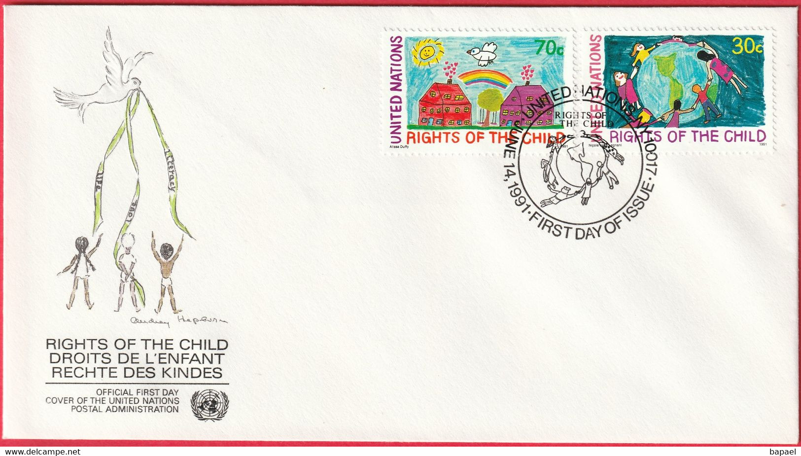 FDC - Enveloppe - Nations Unies - (New-York) (14-6-91) - Droits De L'Enfant (Recto-Verso) - Lettres & Documents