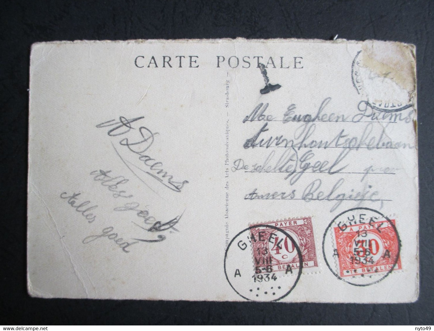 Tx 35 & 37 Op PK Verstuurd Uit Strasbourg - Stempel Gheel A - Lettres & Documents