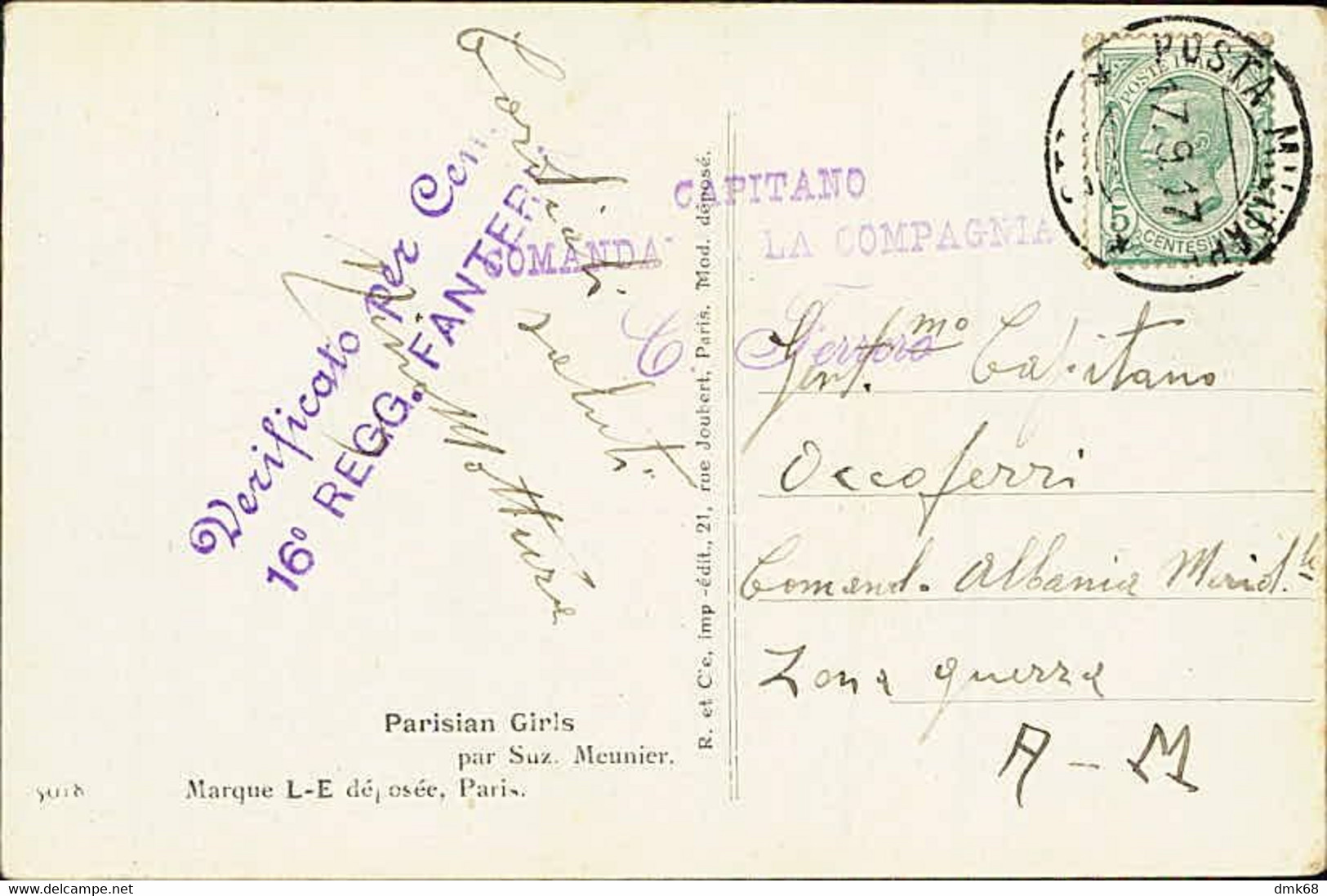 MEUNIER SIGNED 1910s POSTCARD - PARISIAN GIRLS - ANNULLO VERIF. PER CENSURA 16 REGG. FANTERIA - POSTA MILITARE  ( 3688) - Meunier, S.