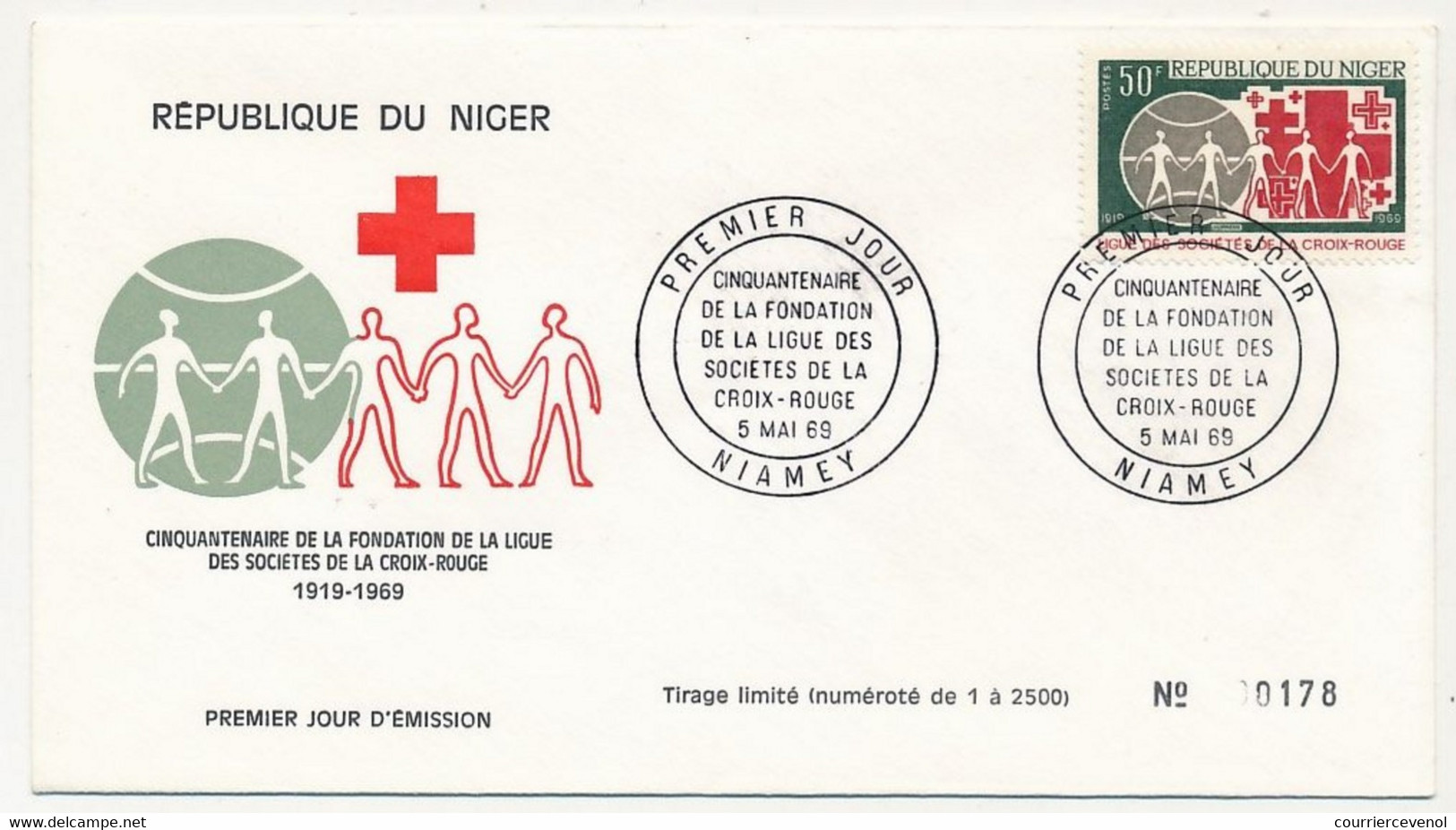 NIGER - 2 Enveloppes FDC - 45f Et 50f Cinquantenaire Fondation De La Ligue Sociétés Croix Rouge - Niamey - 5 Mai 1969 - Níger (1960-...)