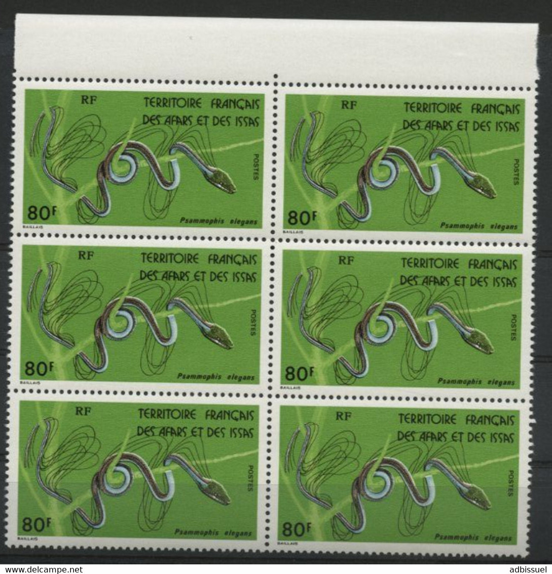 AFARS Et ISSAS N° 437 BLOC De 6 Cote 66 € SERPENTS / SNAKE "Psammophis Elegans" Neuf ** (MNH) TB - Serpientes