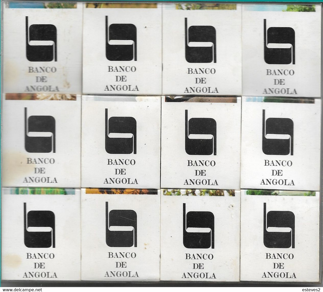 Banco De Angola , Before 1974 , 12 Full Matchboxes , Landscapes , In Original Acrylic Box - Boites D'allumettes