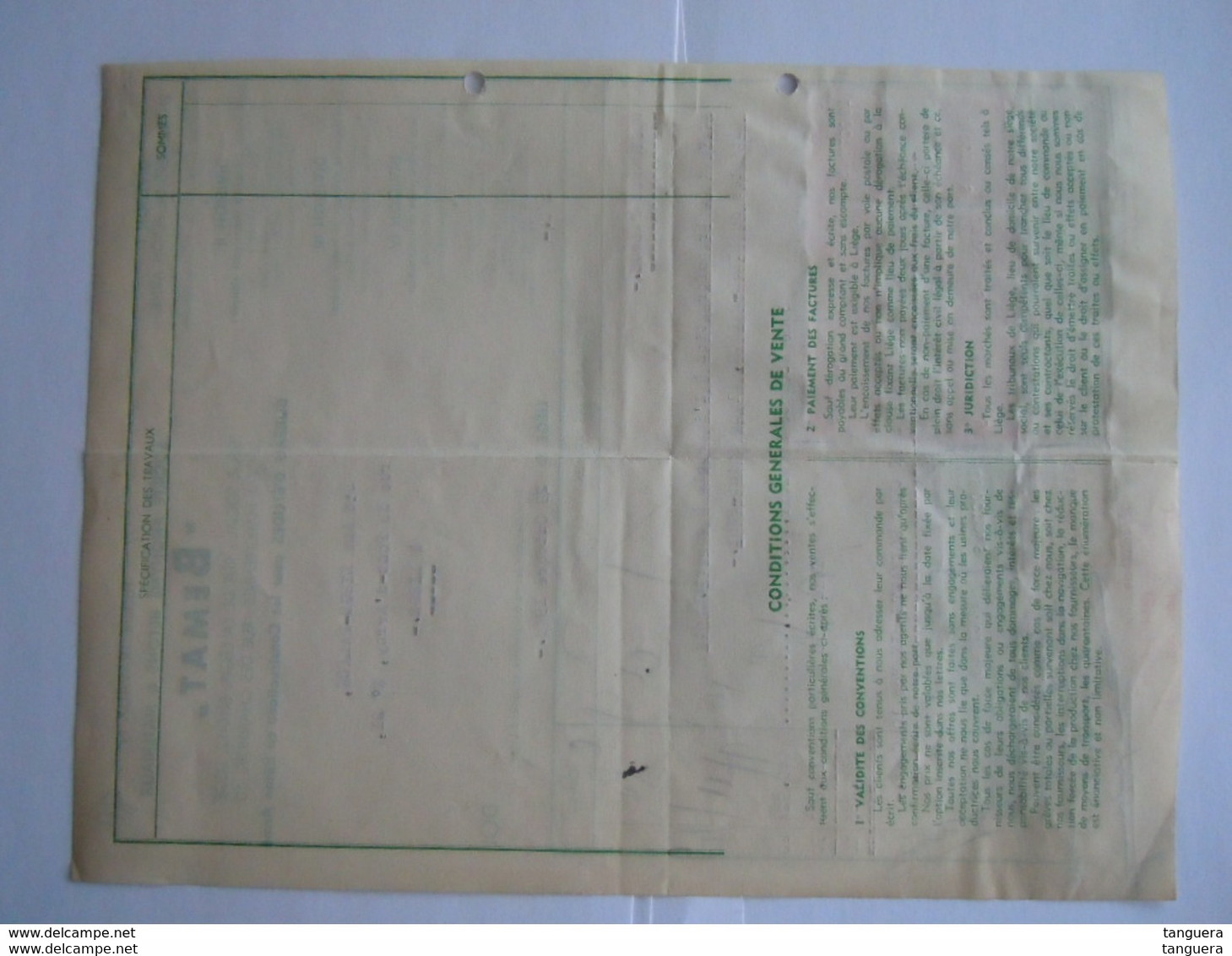 1949 Bemat Liège Beton Facture Pour Liège-Palace Travaux Taxe Fiscale Zegels De 19841 Fr. - Documents