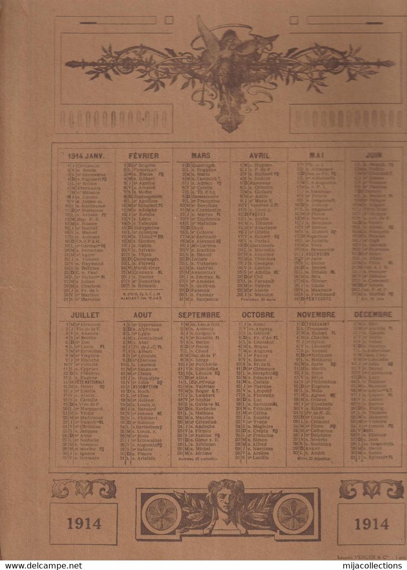 CALENDRIER 1914-4 Faces Sur Carton:couverture Très Belle-12 Mois-poche Pour Papier-adresses Des Magasins THIERY &SIGRAND - Tamaño Grande : 1901-20