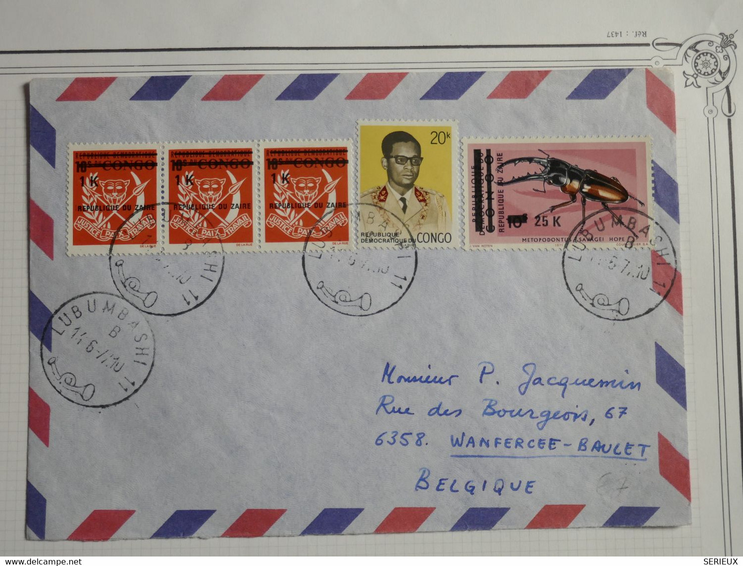 BG5 CONGO ZAIRE BELLE   LETTRE  1967 LUMBASHI  POUR WANFERCEE  BELGIQUE     +++AFFR. INTERESSANT - Cartas & Documentos